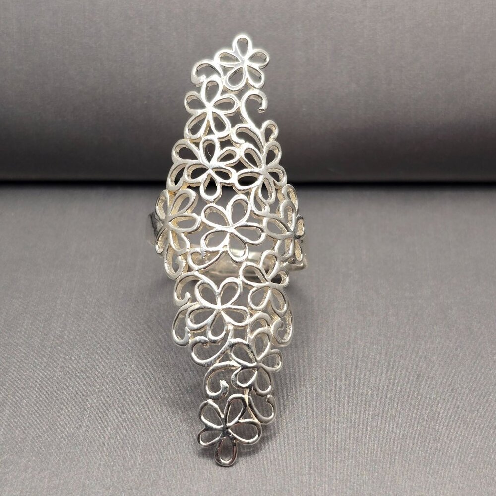 VTG Sterling Silver Floral Lace Ring Size 10 Full Finger Signed JCM - Picture 1 of 11